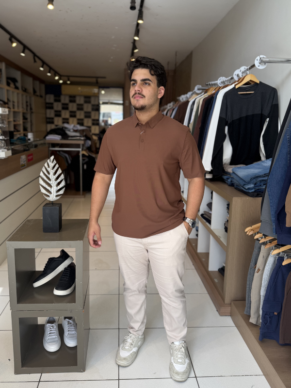 Camisa Polo Tecnológica - Marfim Moda Masculina