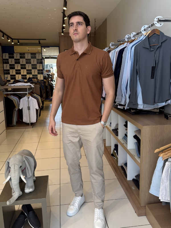 Polo Drazzo Marrom - Marfim Moda Masculina