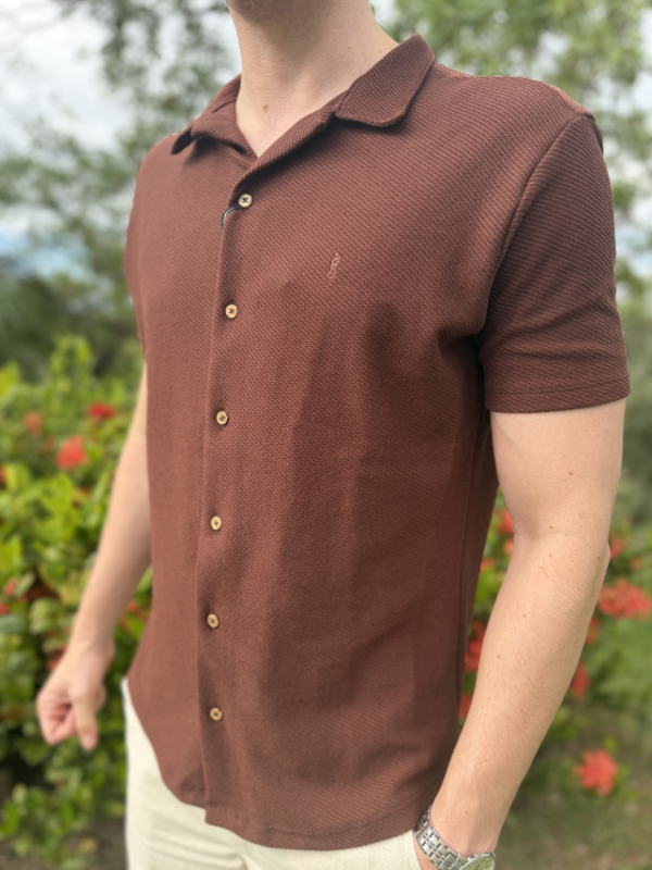 Camisa Social M/Curta Marrom - Marfim Moda Masculina