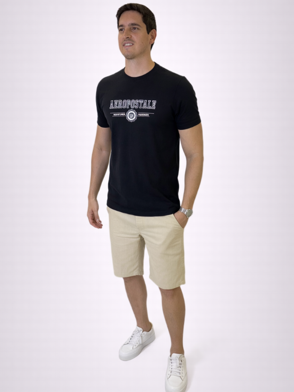 Camisa Aeropostale Preta com Branco 100% Algodão Masculina - Marfim Moda Masculina