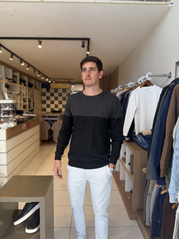 Suéter Ogochi Preto e Cinza Escuro - Marfim Moda Masculina