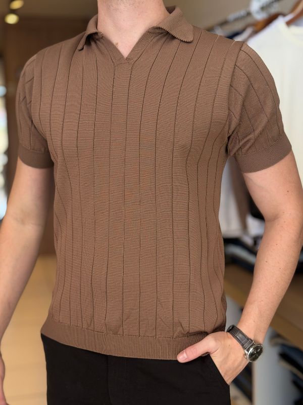 Camisa Polo Marrom Tricot - Marfim Moda Masculina