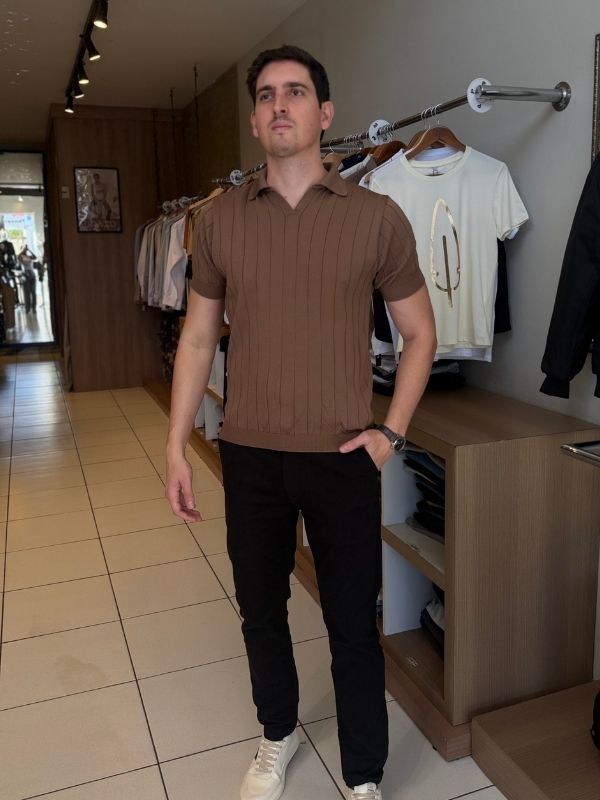 Camisa Polo Marrom Tricot - Marfim Moda Masculina
