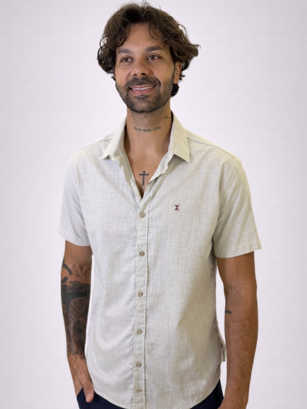 Camisa Drazo M/Curta com Botões Bege Masculina - Marfim Moda Masculina