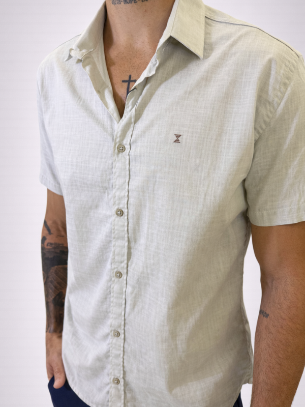 Camisa Drazo M/Curta com Botões Bege Masculina - Marfim Moda Masculina