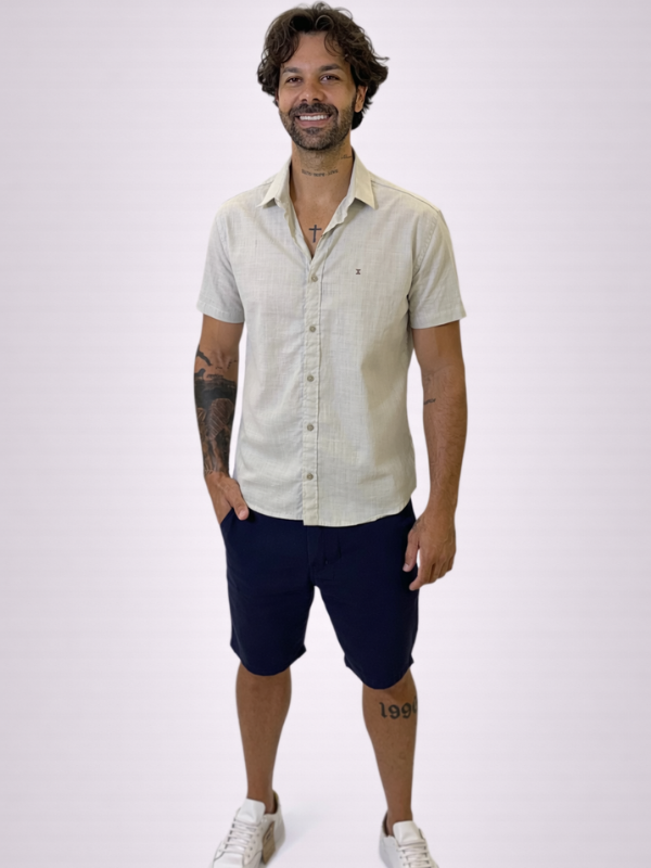 Camisa Drazo M/Curta com Botões Bege Masculina - Marfim Moda Masculina
