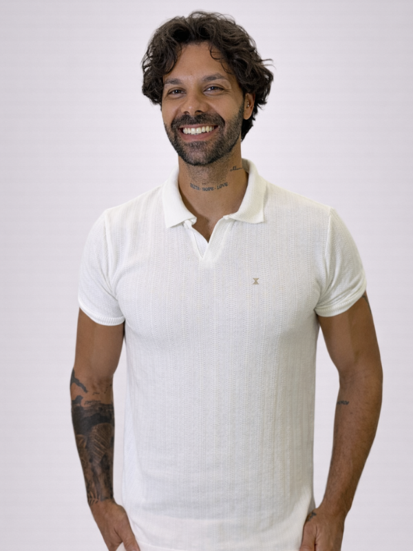 Camisa Polo Drazo Texturizada Branca Masculina - Marfim Moda Masculina