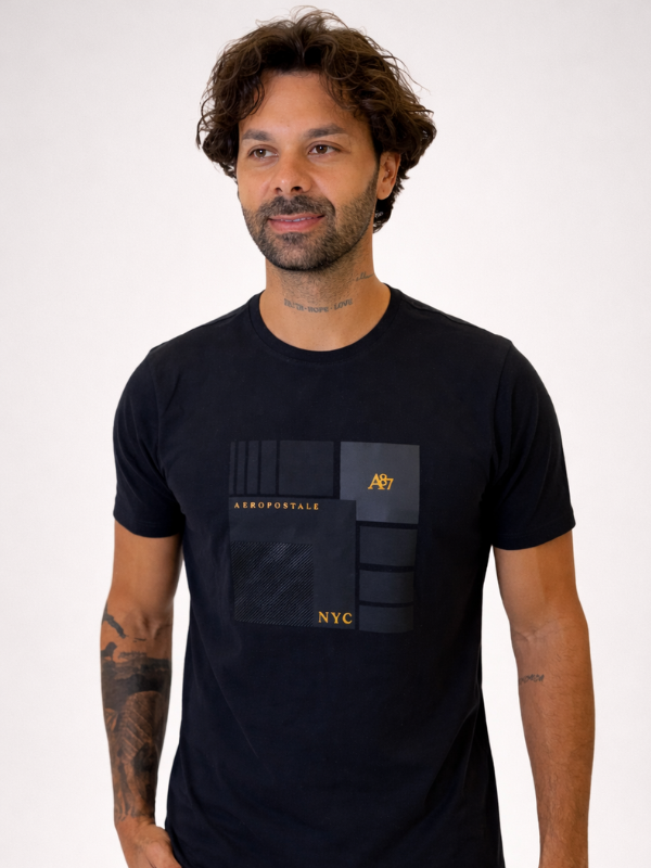 Camisa Aeropostale Preta Geométrica 100% Algodão Masculina - Marfim Moda Masculina