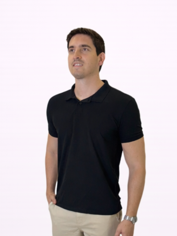 Camisa Polo Piquet Momentus Preta Masculina - Marfim Moda Masculina