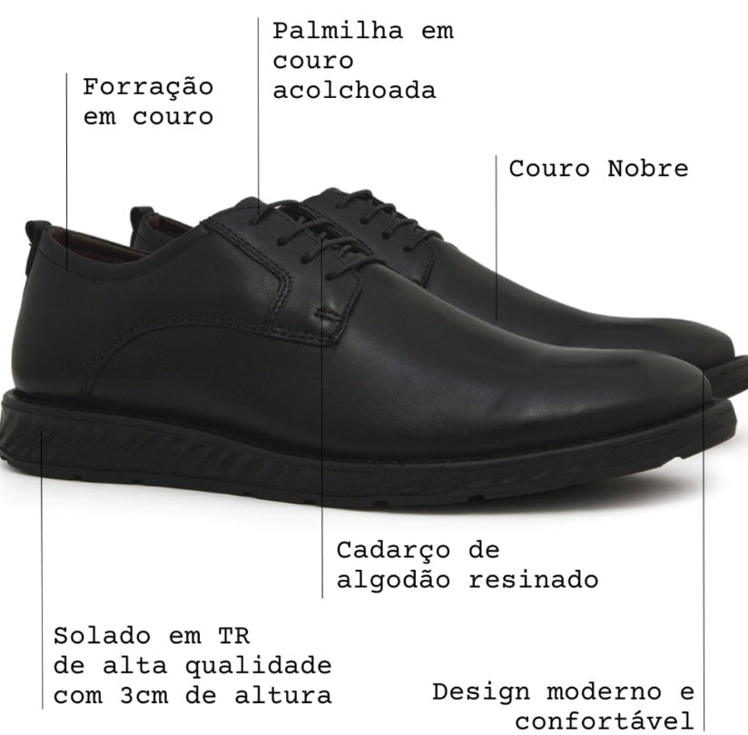 Sapato Derby All Black 100% Couro Legítimo - Marfim Moda Masculina