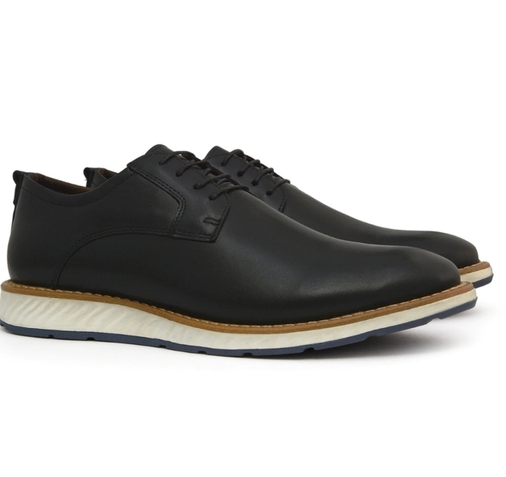 Sapato Social Derby Preto Vintage 100% Couro Legítimo - Marfim Moda Masculina
