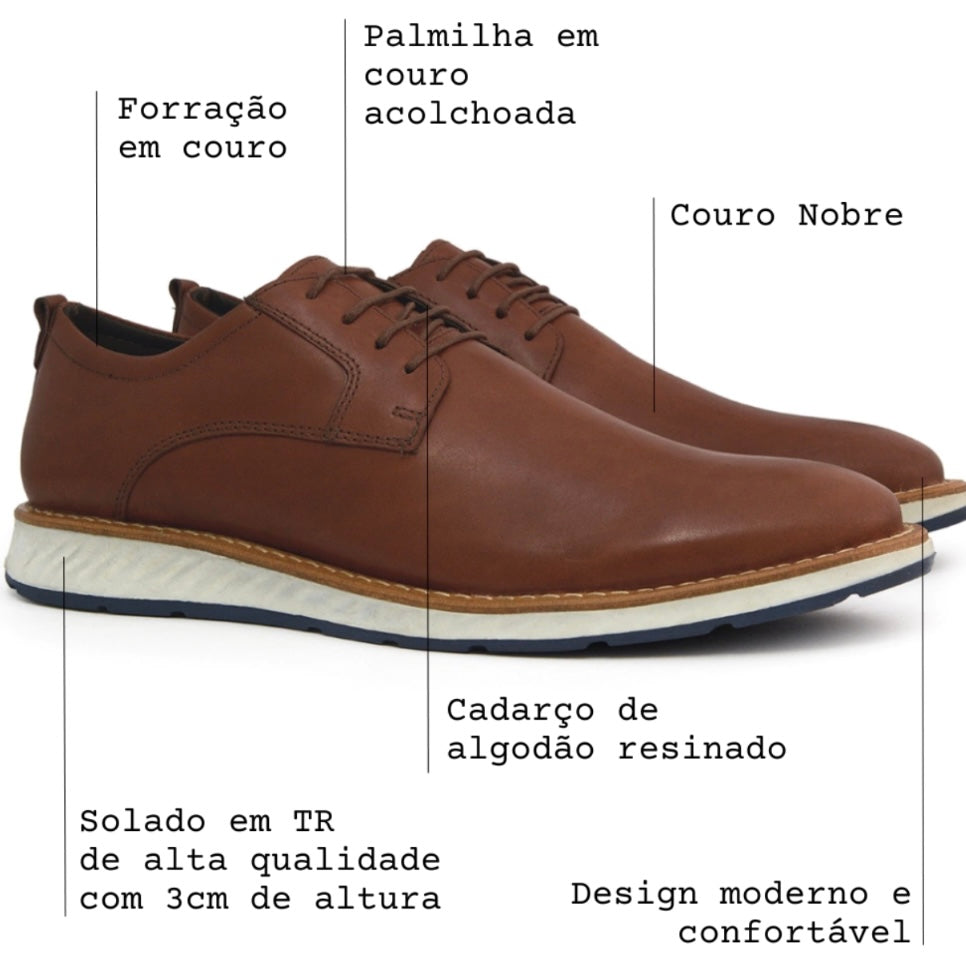 Sapato Derby Café Vintage 100% Couro Legítimo - Marfim Moda Masculina