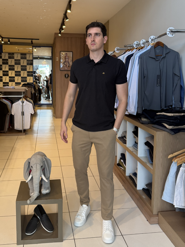 Polo Aeropostale Preta Masculina - Marfim Moda Masculina