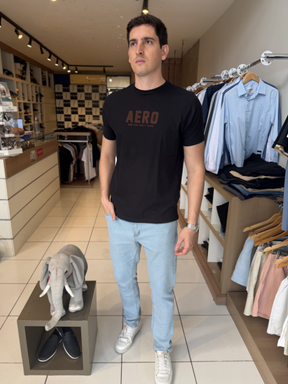 Camisa Aeropostale Preta e Marrom 100% Algodão Masculina - Marfim Moda Masculina