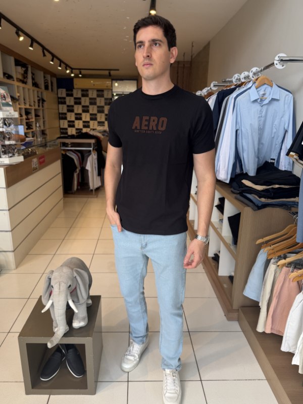 Camisa Aeropostale Preta e Marrom 100% Algodão Masculina - Marfim Moda Masculina