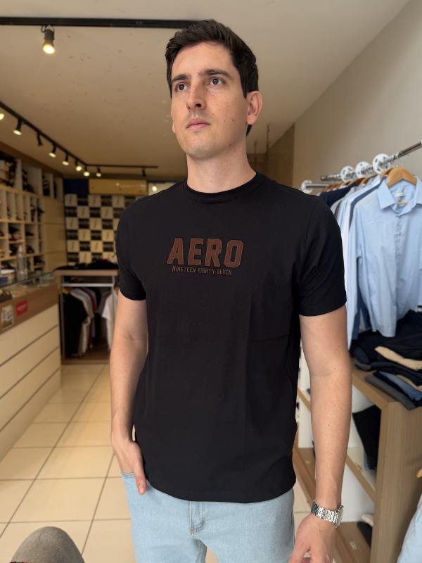 Camisa Aeropostale Preta e Marrom 100% Algodão Masculina - Marfim Moda Masculina