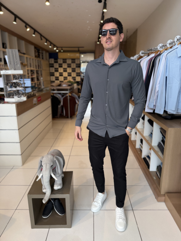 Camisa Elastic M/Longa Cinza Masculina - Marfim Moda Masculina