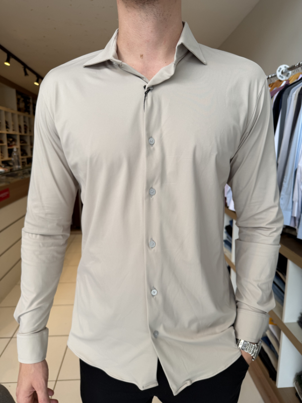 Camisa Elastic M/Longa Bege Claro Masculina - Marfim Moda Masculina