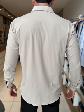 Camisa Elastic M/Longa Bege Claro Masculina - Marfim Moda Masculina
