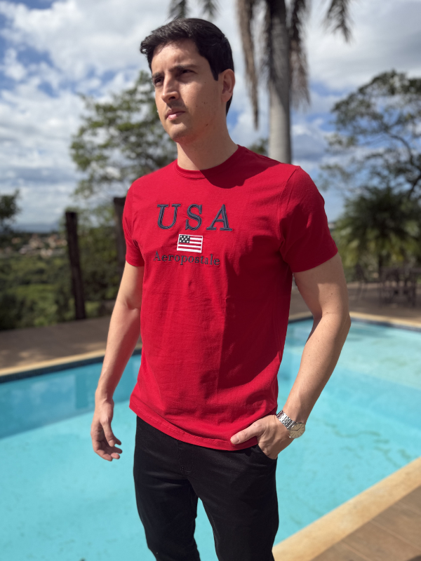 Camisa Aeropostale USA Vermelha - Marfim Moda Masculina