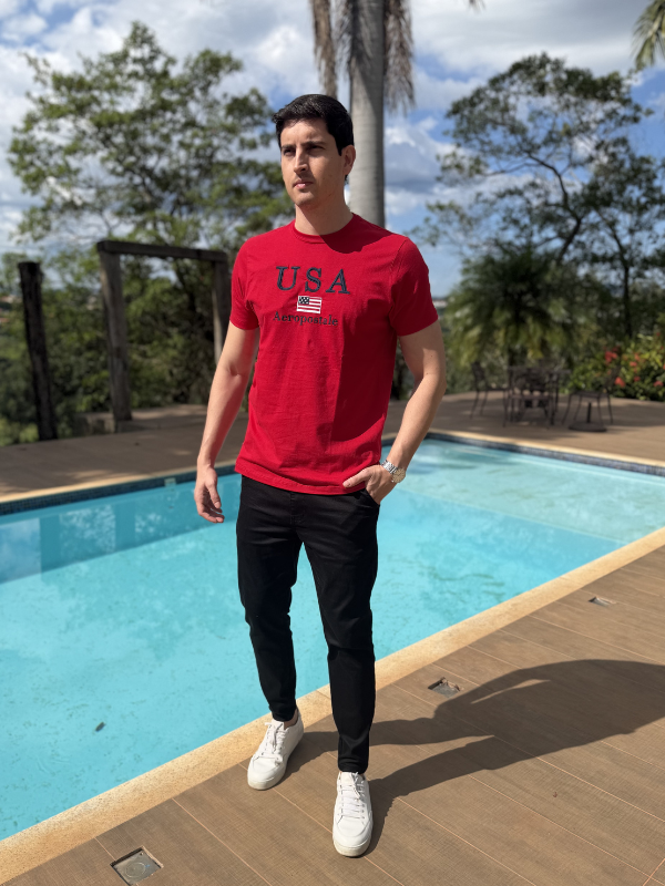 Camisa Aeropostale USA Vermelha - Marfim Moda Masculina