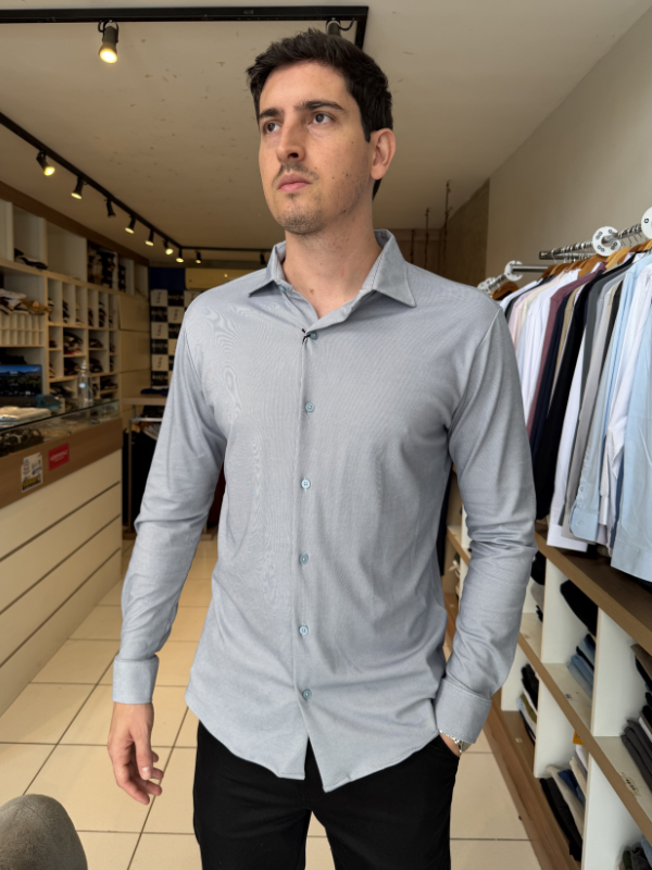 Camisa Elastic M/Longa Cinza Claro Masculina - Marfim Moda Masculina