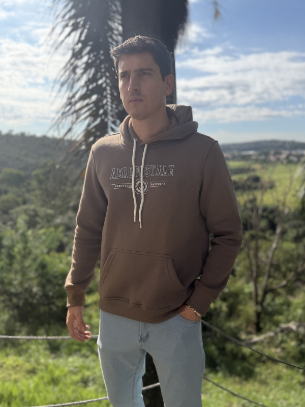 Moletom Aeropostale Marrom Escuro - Marfim Moda Masculina