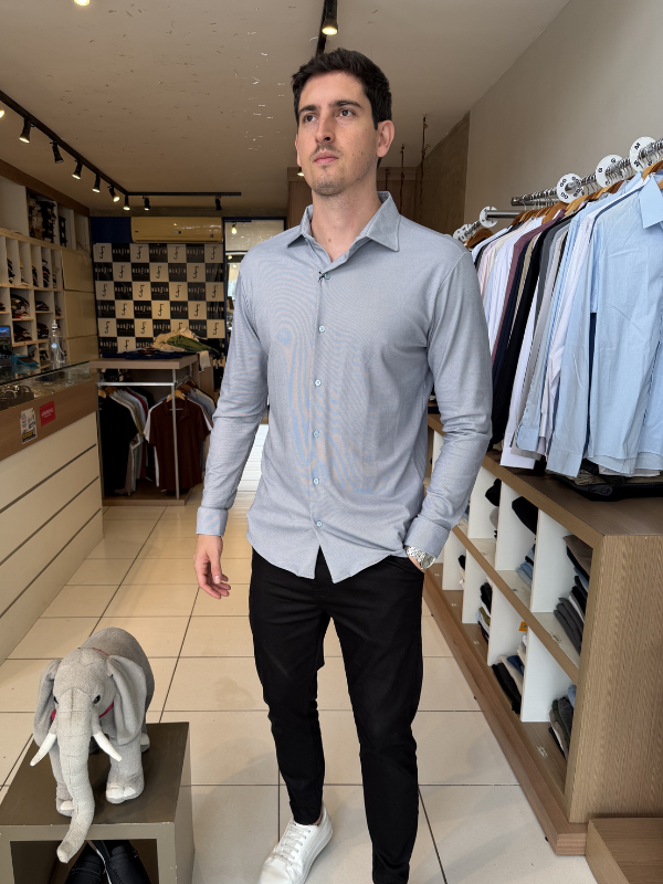 Camisa Elastic M/Longa Cinza Claro Masculina - Marfim Moda Masculina