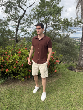Camisa Social M/Curta Marrom - Marfim Moda Masculina