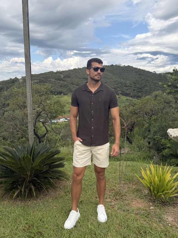 Camisa Social M/Curta Cinza - Marfim Moda Masculina