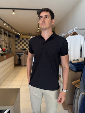 Polo Sibra Preta - Marfim Moda Masculina