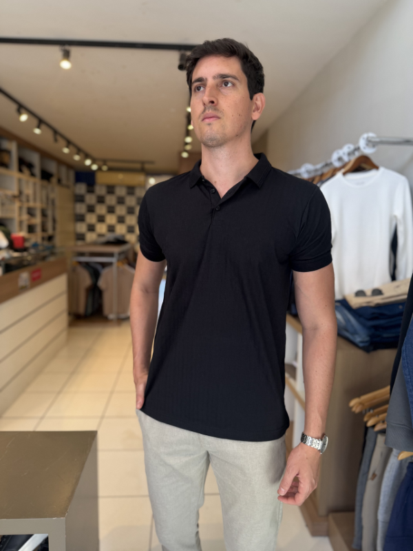 Polo Sibra Preta - Marfim Moda Masculina