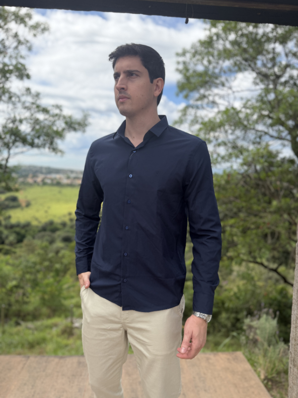 Camisa Social M/Longa Sibra Azul - Marfim Moda Masculina