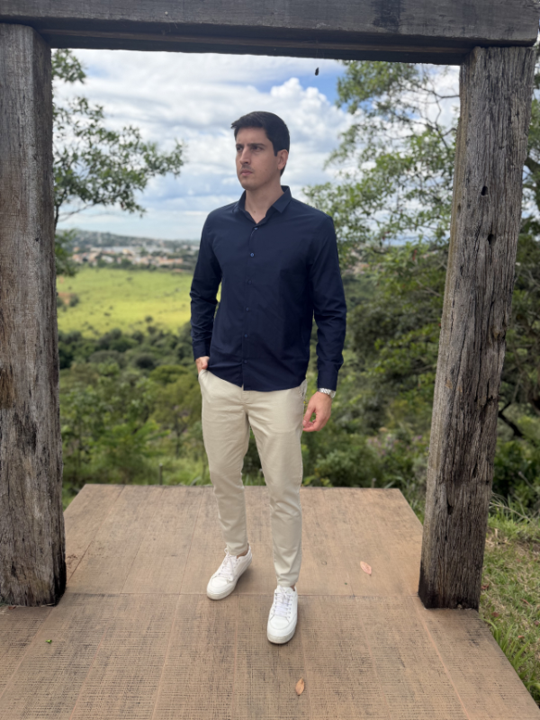 Camisa Social M/Longa Sibra Azul - Marfim Moda Masculina