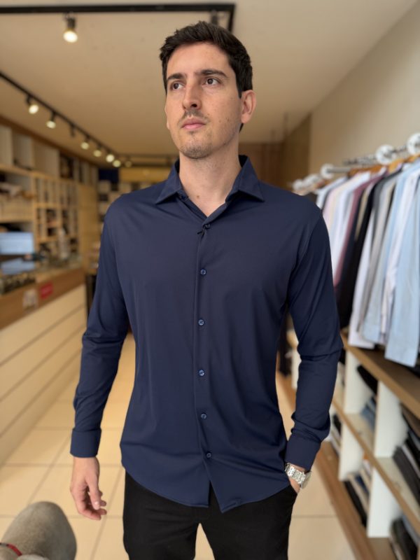 Camisa Elastic M/Longa Azul Marinho Masculina - Marfim Moda Masculina