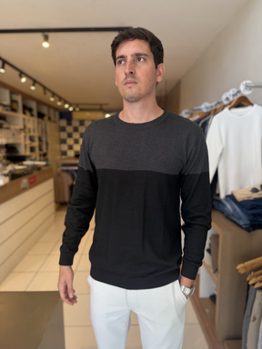 Suéter Ogochi Preto e Cinza Escuro - Marfim Moda Masculina