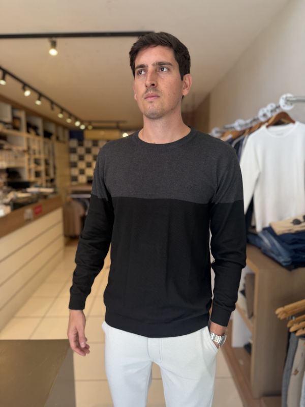 Suéter Ogochi Preto e Cinza Escuro - Marfim Moda Masculina