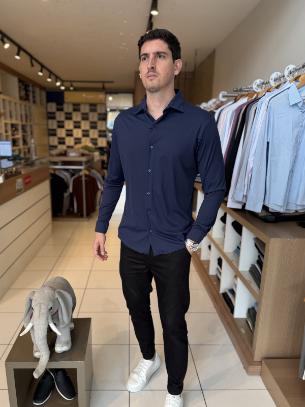 Camisa Elastic M/Longa Azul Marinho Masculina - Marfim Moda Masculina