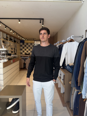 Suéter Ogochi Preto e Cinza Escuro - Marfim Moda Masculina