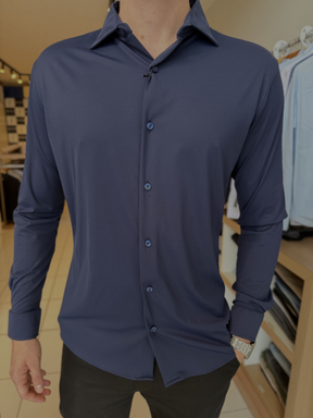 Camisa Elastic M/Longa Azul Marinho Masculina - Marfim Moda Masculina