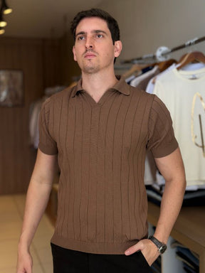 Camisa Polo Marrom Tricot - Marfim Moda Masculina
