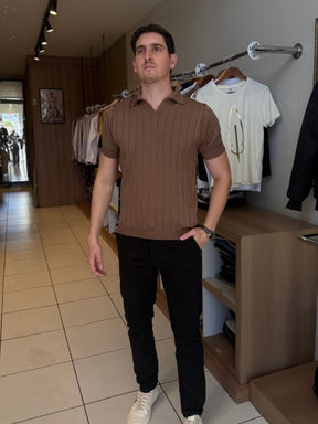 Camisa Polo Marrom Tricot - Marfim Moda Masculina