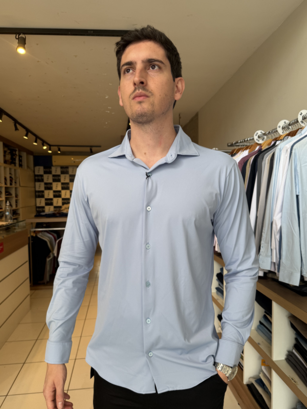 Camisa Elastic M/Longa Azul Claro Masculina - Marfim Moda Masculina