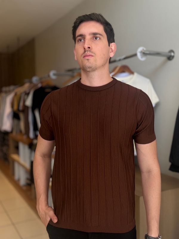 Camisa Gola Careca Chocolate - Marfim Moda Masculina