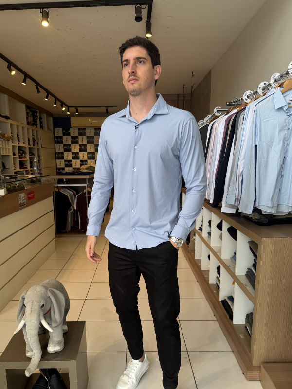 Camisa Elastic M/Longa Azul Claro Masculina - Marfim Moda Masculina