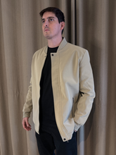 Jaqueta Couro Nobuck Bege claro - Marfim Moda Masculina