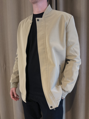 Jaqueta Couro Nobuck Bege claro - Marfim Moda Masculina