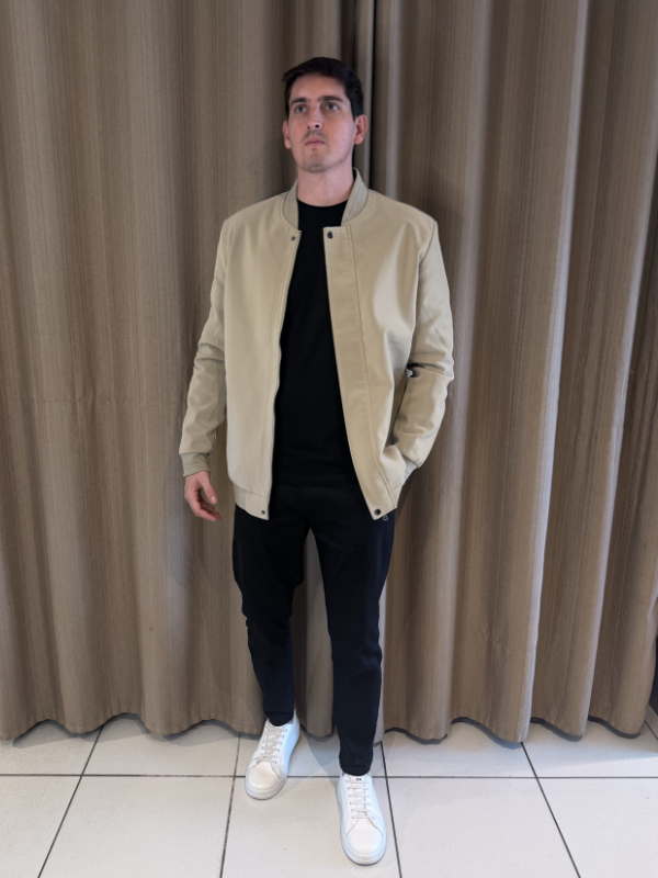 Jaqueta Couro Nobuck Bege claro - Marfim Moda Masculina