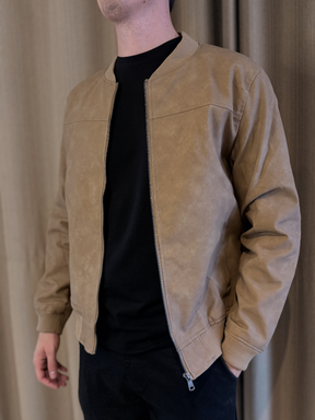Jaqueta Couro Nobuck Bege Escuro - Marfim Moda Masculina