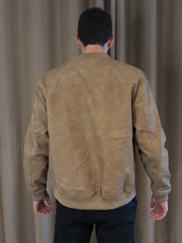 Jaqueta Couro Nobuck Bege Escuro - Marfim Moda Masculina